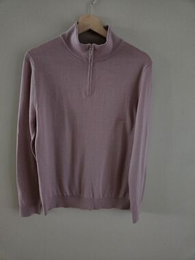 Reiss Men's Mauve Quarter-zip Pullover Sweater Medium Extra Fine Wool